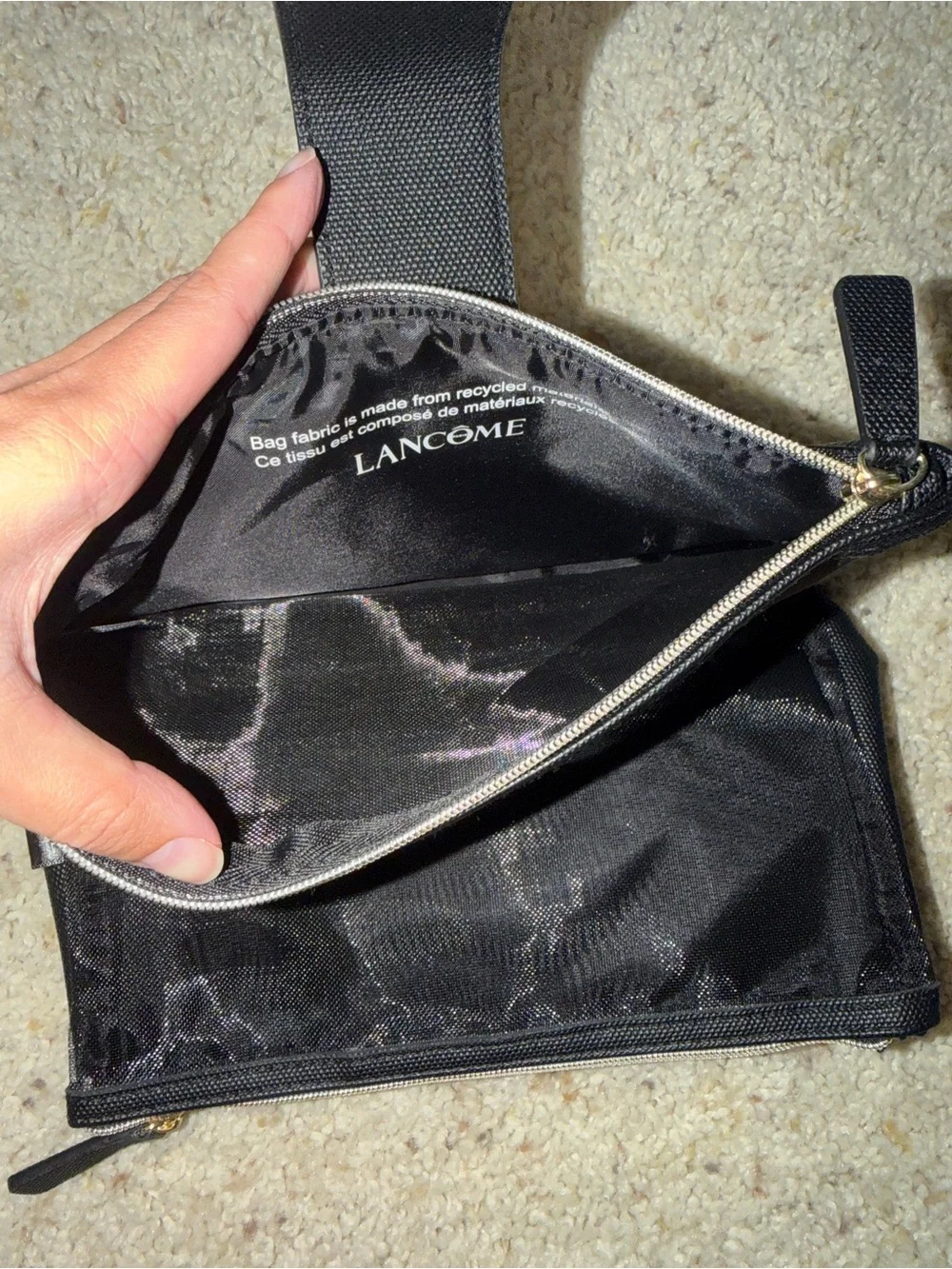 Classic Lancôme Black Women's Makeup Bag with Snap Detail
